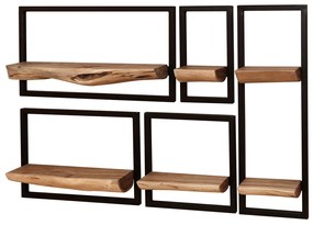 Wandplanken Set Hout En Metaal - 25x12x75cm.