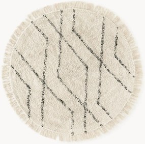 Rond katoenen vloerkleed Bina met ruitjesmotief, handgetuft