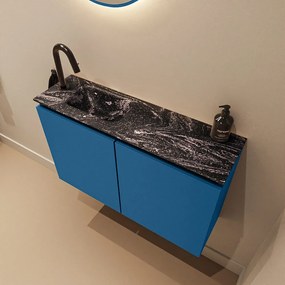 Mondiaz Ture DLux toiletmeubel 80cm jeans met wastafel lava links met kraangat