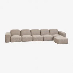 Bastian 5-delige Modulaire Bank En Poef Moka Bruine Bouclé Stof - Sklum