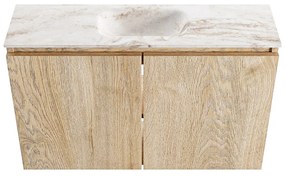 Mondiaz Ture DLux toiletmeubel 80cm washed oak met wastafel frappe midden met kraangat