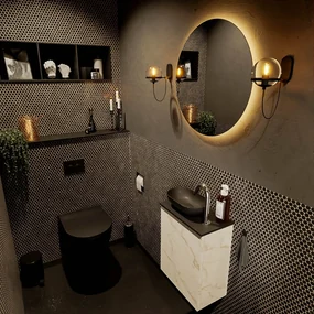 Mondiaz Fowy toiletmeubel 40cm Carrara met zwarte waskom links en kraangat