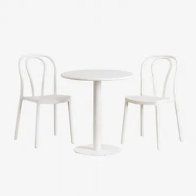 Set Van Ronde Tafel Ø70 Cm En 2 Tuinstoelen Mizzi Glaciale Wit - Sklum