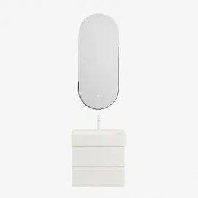 Badkamermeubelset Van Hout En Essenhoutfineer Met Geïntegreerde Wastafel Ona Wit & Oval Led And Antifog Black 45x105 Cm Vacson & Wit - Sklum