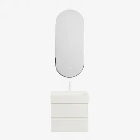 Ona Zwevend Badkamermeubelset Van Hout En Essenfineer Met Geïntegreerde Wastafel Wit & Oval Led And Antifog Black 45x105 Cm Vacson & Wit ?20 Cm -