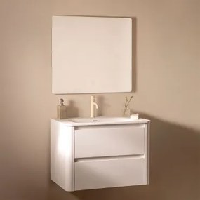 Egerton Houten Badkamermeubelset Met Geïntegreerde Wastafel Wit & Rechthoekige Led En Anticondens 80x70 Cm Gualar & Tapioca Beige ↑20 - Sklum