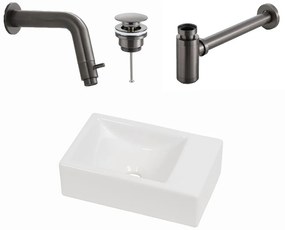 Plieger Houston fonteinset met mat witte fontein rechts en gunmetal inbouwkraan