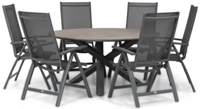Tuinset Ronde Tuintafel 6 personen 150 cm Aluminium/Textileen /Aluminium/textileen Grijs Presto Vasto/Ancona