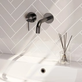 Brauer Stripe inbouw wastafelkraan ColdStart met gebogen uitloop en rozetten model A2 gunmetal geborsteld PVD
