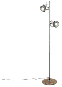 Industriële vloerlamp staal met hout 2-lichts - Emado