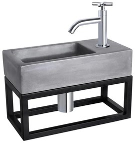 Differnz Ravo fonteinset - 38.5x18.5x25cm - Rechthoek - 1 kraangat - Gebogen chromen kraan - met zwart frame - kruisgreep - beton donkergrijs 38.402.10