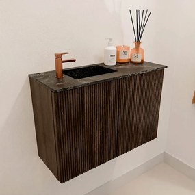 Mondiaz Joya DLux 60cm toiletmeubel walnut met wastafel faye links 1 kraangat lava