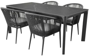 Dora Lissabon dining tuinset 180x90xH75cm 5 delig antraciet aluminium