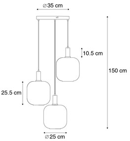 Hanglamp zwart met goud en smoke glas incl. 3 PUCC - Zuzanna Design E27 rond Binnenverlichting Lamp