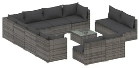 vidaXL 12-delige Loungeset met kussens poly rattan grijs