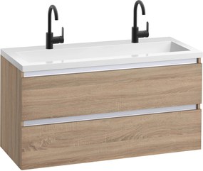 Saqu Gaia badmeubelset 120x52cm Bardolino Eiken greeploos met mineraalmarmeren wastafel