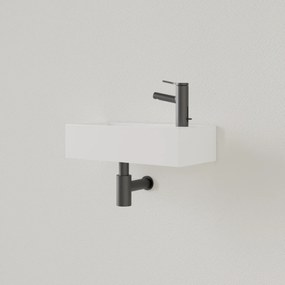 Sanigoods Nano fontein rechts wit glans met kraangat 36x18cm