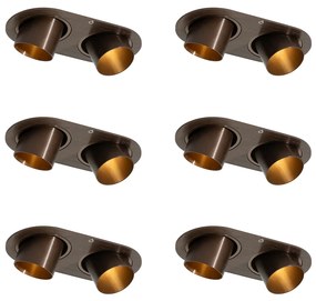 Set van 6 inbouwspots donkerbrons GU10 35mm kantelbaar 2-lichts - Installa Binnenverlichting Lamp