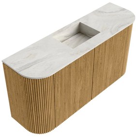 Mondiaz Joya DLux 85cm toiletmeubel ronding links/rechts oak met wastafel faye midden zonder kraangat ostra