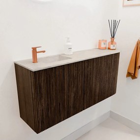 Mondiaz Joya DLux 90cm toiletmeubel ronding rechts walnut met wastafel faye links 1 kraangat ostra