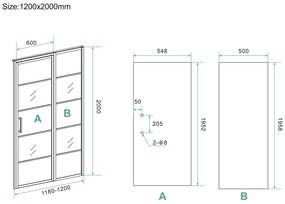 Mueller Skyline nisdeur met vaste wand 120x200 mat zwart anti-kalk