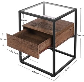 Nancy's Pullman Bijzettafel Met Glasplaat - Nachtkastje met Lade - Nachtkastjes - Industrieel - 43 x 43 x 54 cm
