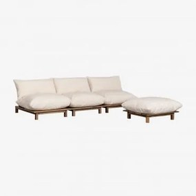 3-delige Modulaire Relaxbank Met Poef Van Acaciahout Brina Beige – Crème - Sklum
