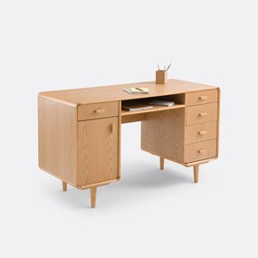 Bureau met dubbele sokkel in eikenfineer, Miji