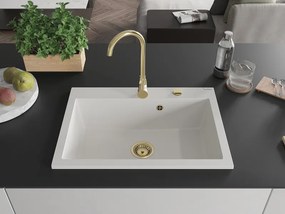 Mexen Elix granieten spoelbak 1-komerig 700 x 500 mm, wit, gouden sifon - 6526701005-20-G