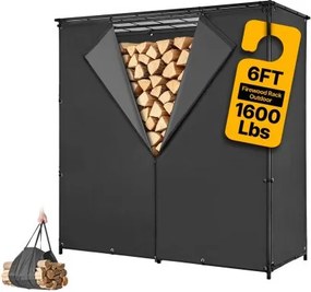 VEVOR Houtrek 3/8 Cord met deksel 1855x715x1850 mm, voor open haard, terras en balkon, gepoedercoat koolstofstalen frame, draagvermogen 730 kg, inhoud 1962 L Zwart