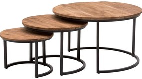 Goossens Salontafel Zida Xl rond, hout mango bruin, urban industrieel, 73 x 44 x 73 cm