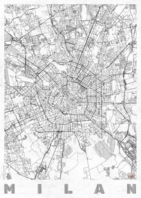 Kaart Milan, Hubert Roguski, (30 x 40 cm)