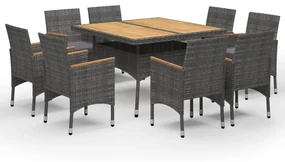 vidaXL 9-delige Tuinset poly rattan en acaciahout grijs