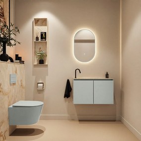 Mondiaz Ture DLux toiletmeubel 80cm greey met wastafel frappe links met kraangat