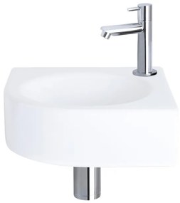 Differnz Cleo fonteinset - 30x30x10cm - Kwartrond - 1 kraangat - Recht chromen kraan - Keramiek Wit SW494076/SW539762/SW679885/SW696219