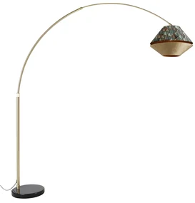 Booglamp messing met dubbele velours kap blad dessin en beige - XXL Klassiek / Antiek, Modern E27 rond Binnenverlichting Lamp