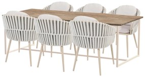 Taste by 4 Seasons Outdoor Eva tuinset latte met Quatro tafel met Robusto teak blad 220 cm Tuinset beige weerbestendig