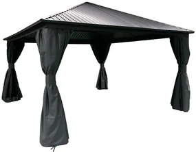 Metalen tuinhuisje Sardinia 3x3 met gordijnen Garden Point antraciet