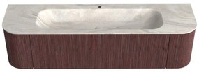 Mondiaz Kurve-dlux 170cm badmeubel ronding links/rechts ruby met 1 lade en 2 deuren en wastafel big large midden 1 kraangat ostra