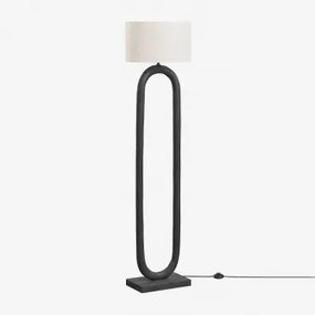 Tiberia Mangohouten Vloerlamp Gewoon Zwart & Linnen Bruin Tarwe Azoia - Sklum