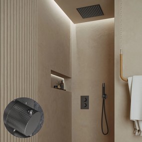 Saniclear Cube Curved Pro inbouw regendouche met inbouw douchekop 30x30cm en staafhanddouche verouderd ijzer - gunmetal