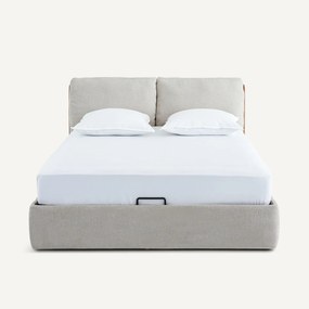 Tweepersoonsbed met opbergruimte, met opklapbare bodem, van eikenhout en fineer, ILOSS
