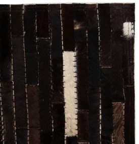 vidaXL Vloerkleed streep patchwork 80x150 cm echt leer zwart/wit