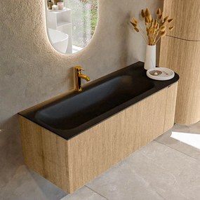 Mondiaz Kurve 125cm badmeubel ronding rechts oak met 1 lade en deur en wastafel big medium kraangat links urban