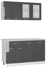 vidaXL 4-delige Keukenkastenset met aanrecht hoogglans grijs