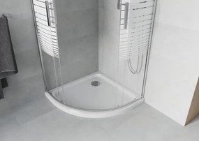 Mexen Rio halfronde douchecabine 80 x 80 cm, witte strepen, chroom + Flat douchebak, wit - 863-080-080-01-20-4110