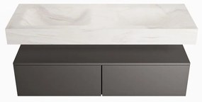 Mondiaz Alan DLux badmeubel 130cm dark grey 2 lades met wastafel ostra dubbel zonder kraangat