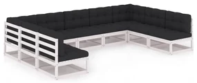 vidaXL 9-delige Loungeset met kussens massief grenenhout wit