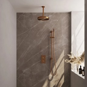 Brauer Stripe inbouw regendouche met 25cm hoofddouche, met plafondarm, glijstang en staafhanddouche set 21 koper geborsteld PVD