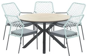 Garden Impressions Ross tuinset 6-delig zacht groen - Tulli tuintafel Ø148x75 cm light teak look